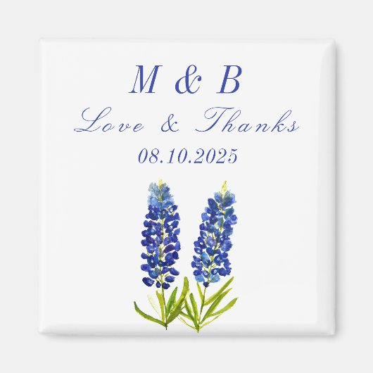 Aimant Bluebonnets Floral Monogram Mariage Merci (Devant)