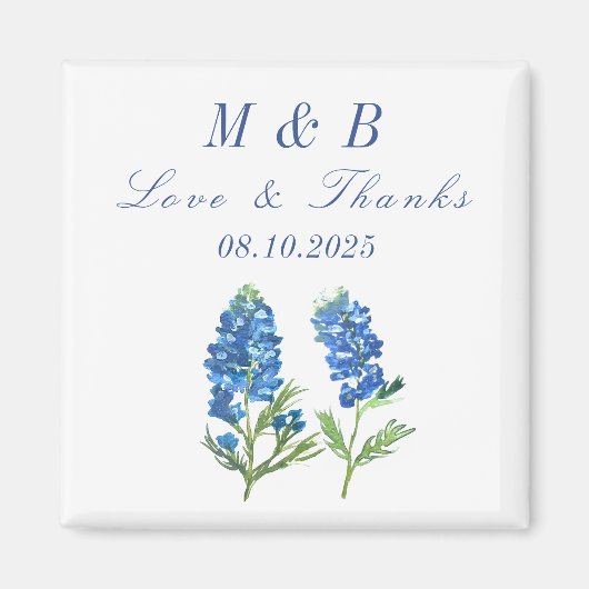 Aimant Bluebonnets Floral Monogram Mariage Merci (Devant)