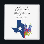 Aimant Bluebonnets Texas fleurs Baby shower Floral<br><div class="desc">Fleurs d'aquarelle bleues. Jardin. Aimant de Baby shower de fleurs du Texas. Aquarelle fleur sauvage florale bleue. Parfait pour les Baby showers. Peinture florale bleu rustique. Image aquarelle originale de l'artiste Monika Howarth.</div>