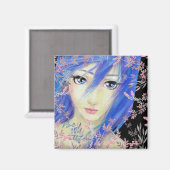 Aimant Blues Hair Original Anime Girl (Recto/Verso)