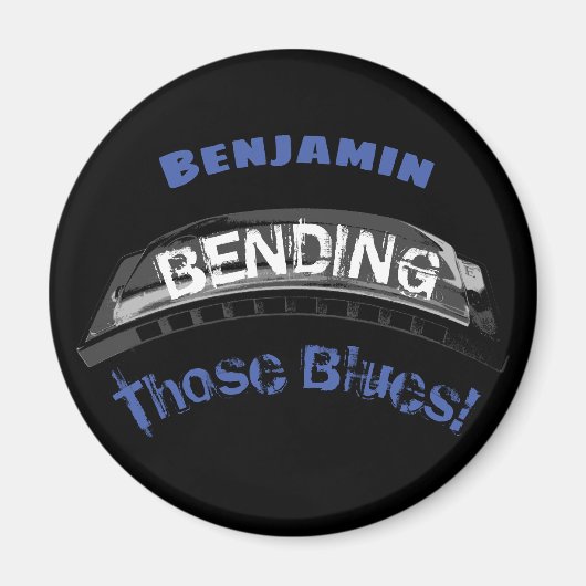 Aimant Blues harmonica joueur flexion musicien humour (Devant)