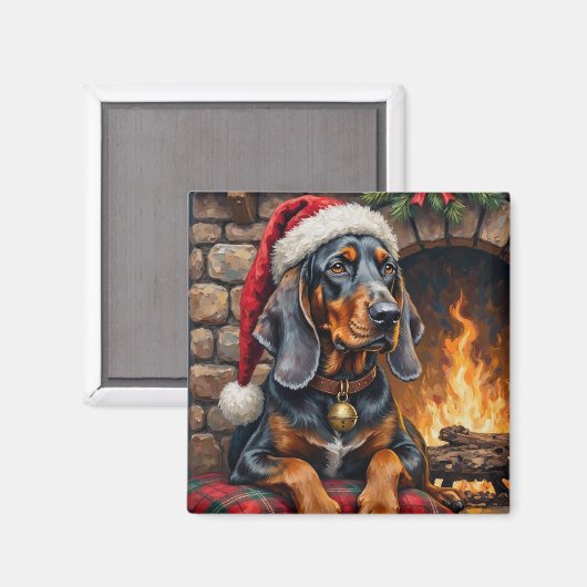 Aimant Bluetick Coonhound Dog Cozy Lodge Christmas (Recto/Verso)
