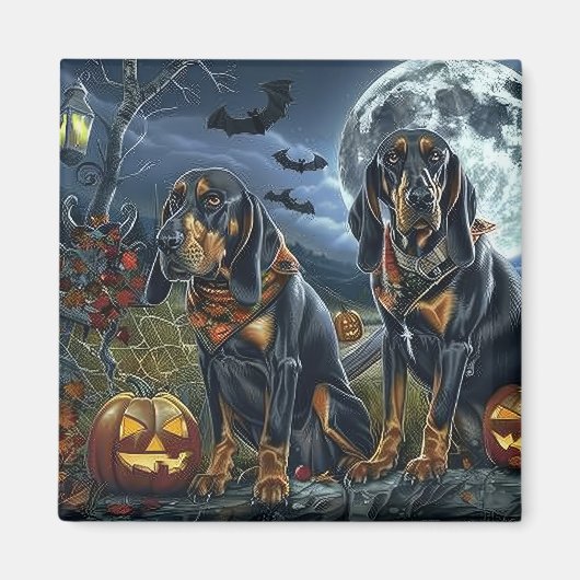 Aimant Bluetick Coonhound Halloween Éffrayant (Devant)