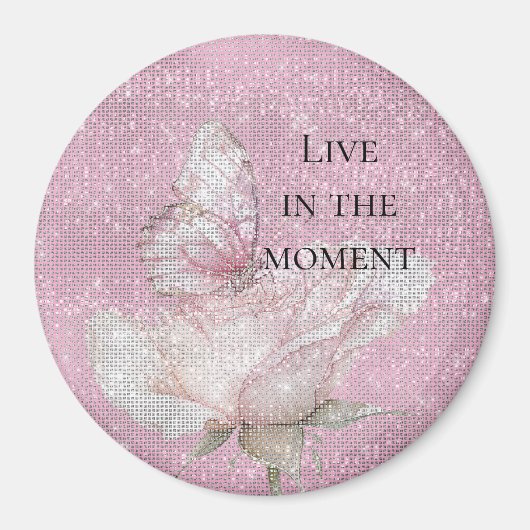 Aimant Blush Pink Rose Butterfly Sparkle   (Devant)