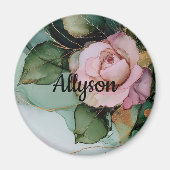 Aimant Blush Rose Floral Romantique Doré Bouquet Mariage (Devant)