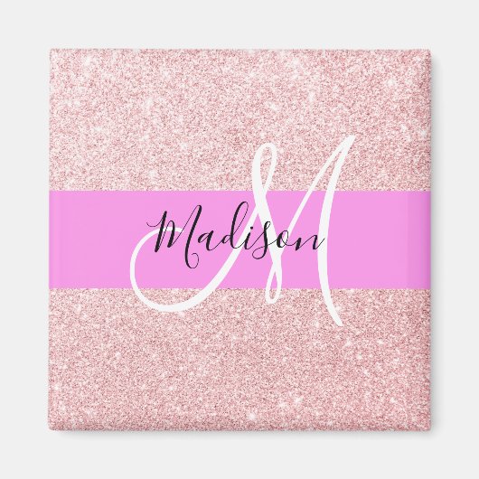 Aimant Blush Rose Glamour Or Glitter Monogramme (Devant)