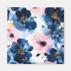 Aimant Blush Rose Gold Bleu de Nuit Floral Aquarelle