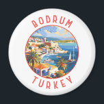 Aimant Bodrum Turquie cercles désorganisés rétrogrades<br><div class="desc">Bodrum conception de déplacement vectoriel rétro. Bodrum est une ville de la péninsule de Bodrum,  qui s'étend de la côte sud-ouest de la Turquie à la mer Égée. La ville dispose de baies jumelles avec vue sur le château de Bodrum.</div>