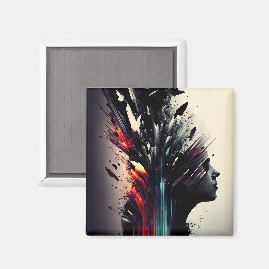 Aimant Boho art abstrait avec visage de fille (Recto/Verso)