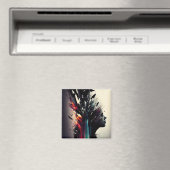 Aimant Boho art abstrait avec visage de fille (In Situ (Lave-vaisselle))