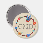 Aimant Boho Bluebird Monogramme (Recto/Verso)