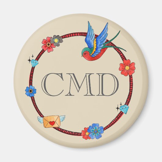 Aimant Boho Bluebird Monogramme (Devant)