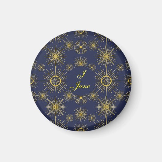 Aimant Boho Celestial Sun Stars Personnalisé Bleu (Devant)
