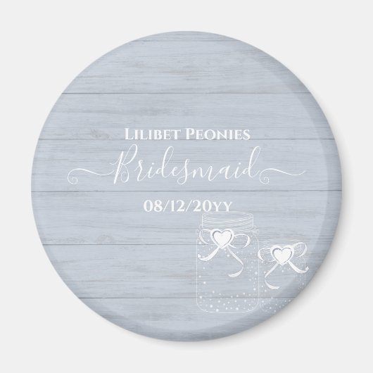 Aimant BOHO Dusty Blue Driftwood Mason Jars Mariage (Devant)