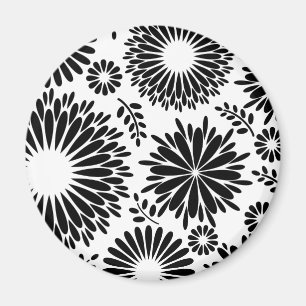 Aimant Boho fleurs Motif floral vectoriel noir et blanc