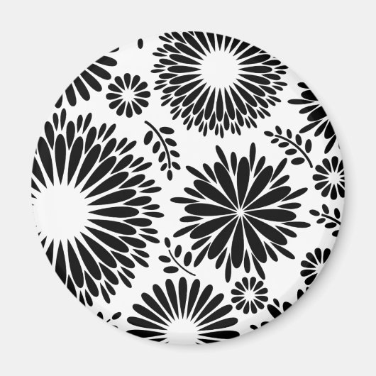 Aimant Boho fleurs Motif floral vectoriel noir et blanc (Devant)