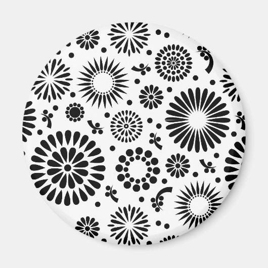 Aimant Boho fleurs Motif floral vectoriel noir et blanc (Devant)
