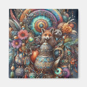 Aimant Boho Fox Raccoon Floral Design (Devant)