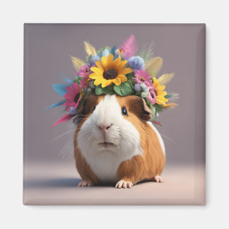 Aimant Boho Guinée Cochon avec halo à fleurs, mignonette 