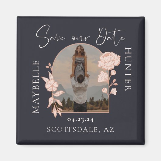 Aimant Boho moderne Floral Rose Photo Arch Navy (Devant)