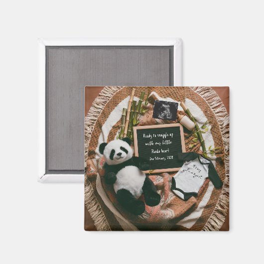 Aimant Boho Neutral Panda Pregnancy Announcement gift (Recto/Verso)
