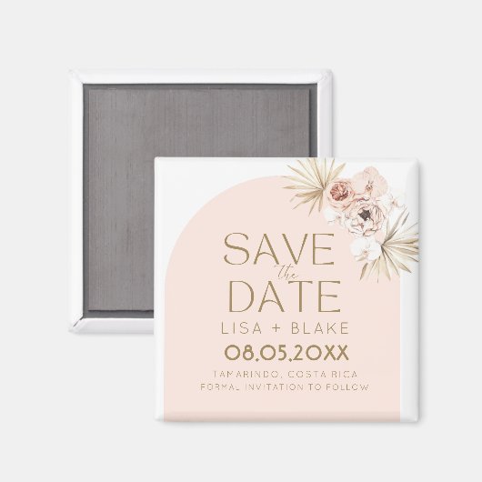 Aimant Boho Pampas Grass Rose Mariage Enregistrer la date (Recto/Verso)