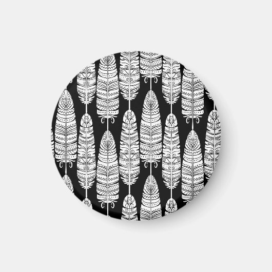 Aimant Boho plumes : motif noir et blanc (Devant)