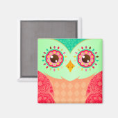Aimant Boho Red & Green Owl (Recto/Verso)