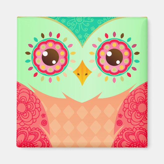 Aimant Boho Red & Green Owl (Devant)