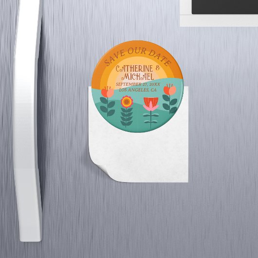 Aimant Boho Retro Floral Bold & Bright Colorant Mariage