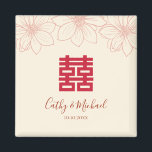 Aimant Boho rouge et beige floral mariage chinois<br><div class="desc">Réalisez votre mariage de rêve avec une touche orientale ! Vous pouvez customiser la conception en ajoutant vos noms et votre date de mariage, etc. Vous êtes également invités à me contacter pour tout design spécial qui est unique pour vous. Symbole de bonheur double et décorations rouges sont les objets...</div>