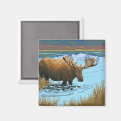 Aimant Boire de l'orignal au lac - Yellowstone National (Recto/Verso)