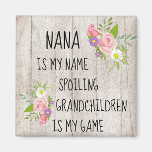 Aimant Bois avec rose pourpre Floral Nana/Grand-mère