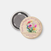 Aimant bois rustique floral rose écriture merci mariage (Recto/Verso)