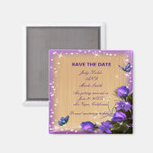 Aimant Bois Rustique Purple Mariage Floral Enregistrer La (Recto/Verso)