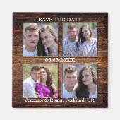 Aimant Bois rustique Vos 4 photos Sauvez l'aimant de date (Devant)