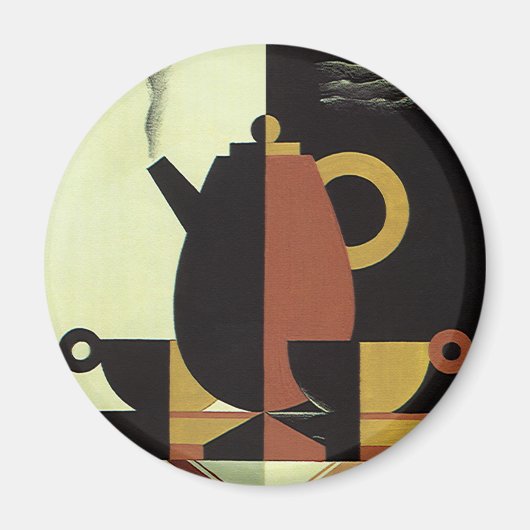 Aimant Boissons de boissons vintage Cafetière avec tasses (Devant)