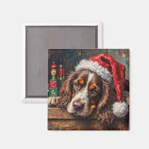Aimant Boîte à jouets de Noël vintage pour chien Cocker S