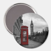 Aimant Boîte téléphonique rouge dans l'aimant rond de Lon (Recto/Verso)