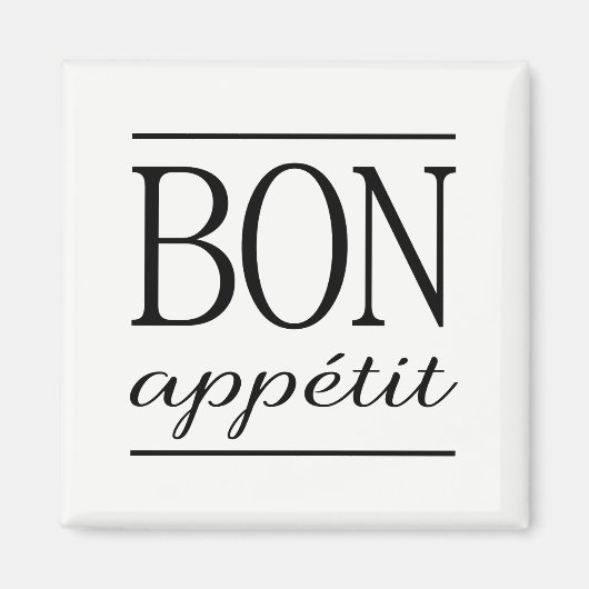 Aimant BON APPETIT Citation de typographie noir et blanc (Devant)