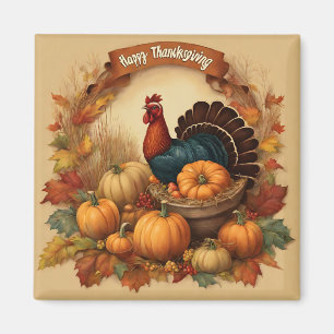 Aimant Bon thanksgiving Turquie Vintage avec Citrouilles