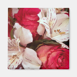 Aimant Bonheur floral rouge et blanc