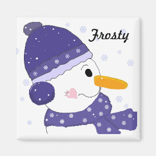 Aimant Bonhomme de neige avec chapeau bleu et écharpe