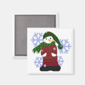 Aimant Bonhomme de neige avec gros flocons de neige (Recto/Verso)