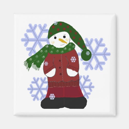 Aimant Bonhomme de neige avec gros flocons de neige (Devant)