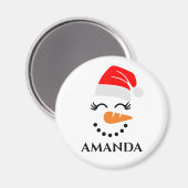 Aimant bonhomme de neige de Noël personnalisé avec nom pe (Recto/Verso)