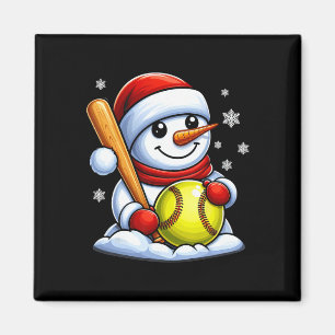 Aimant Bonhomme de neige de softball chapeau de Père Noël