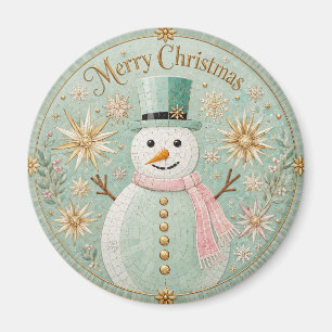 Aimant Bonhomme de neige en mosaïque menthe pour la joie