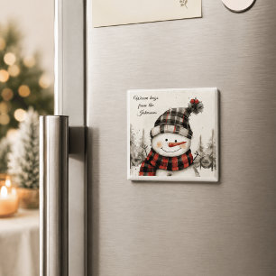 Aimant Bonhomme de neige personnalisé Noël avec nom de fa