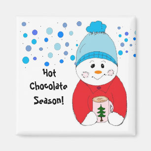 Aimant Bonhomme de neige sirotant du chocolat chaud